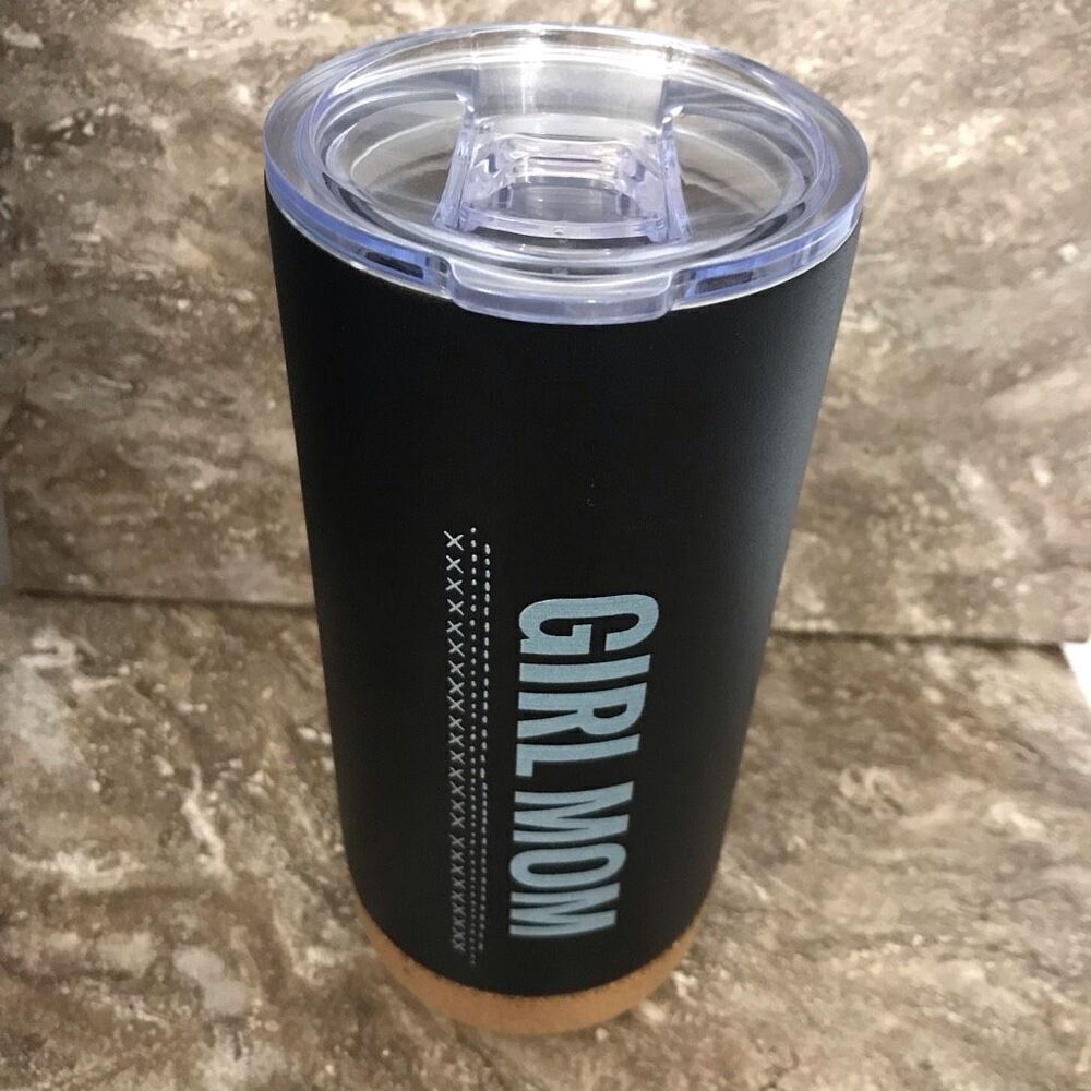 Demdaco Girl‎ Mom Matte Black 17 ounce Stainless Steel Cork Bottom Travel Coffee